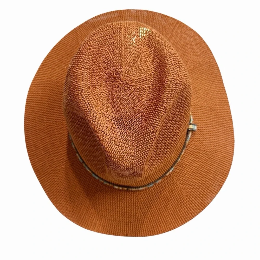 Anthropologie Cali Dream Rust Boho Wide Brim‎ Fedora Hat Beaded Band One Size